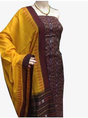 Dark Maroon Handwoven Sambalpuri Cotton Unstitched Suit with Dupatta small FABSL20245