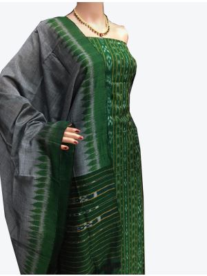 Green Handwoven Sambalpuri Cotton Unstitched Suit with Dupatta small FABSL20248