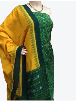 Green Handwoven Sambalpuri Cotton Unstitched Suit with Dupatta thumbnail FABSL20252