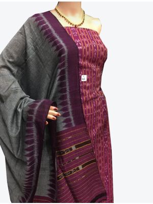 Magenta Handwoven Sambalpuri Cotton Unstitched Suit with Dupatta small FABSL20243