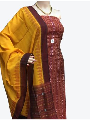 Maroon Handwoven Sambalpuri Cotton Unstitched Suit with Dupatta thumbnail FABSL20255