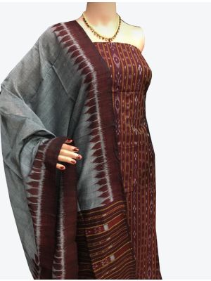Maroon Handwoven Sambalpuri Cotton Unstitched Suit with Dupatta thumbnail FABSL20259