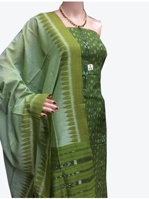 Mehendi Green Handwoven Sambalpuri Cotton Unstitched Suit with Dupatta small FABSL20247
