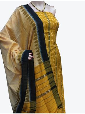 Yellow Handwoven Sambalpuri Cotton Unstitched Suit with Dupatta small FABSL20257