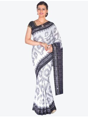 Black and White Handwoven Sambalpuri Pure Cotton Designer Saree small FABSA21035