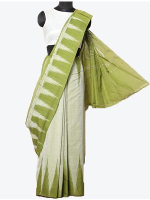 Chalk White Handwoven Sambalpuri Pure Cotton Designer Saree small FABSA21048