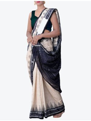 Creamy White Handwoven Sambalpuri Pure Cotton Designer Saree small FABSA21047