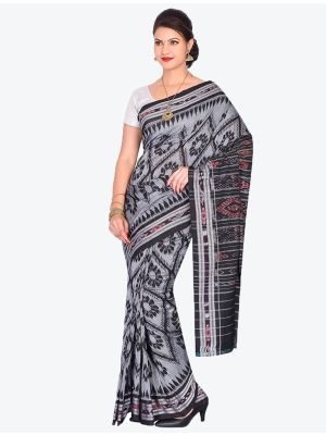 Grey and Black Handwoven Sambalpuri Pure Cotton Designer Saree small FABSA21031