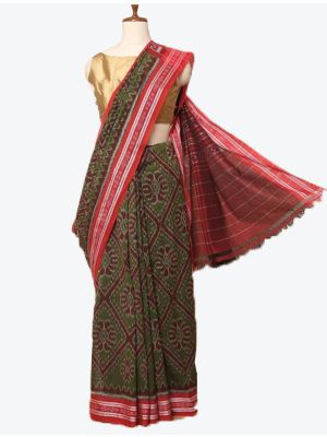 Mehendi Green Handwoven Sambalpuri Pure Cotton Designer Saree small FABSA21044