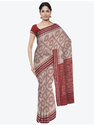 Off-White Handwoven Sambalpuri Pure Cotton Designer Saree small FABSA21033