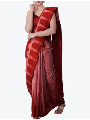 Rusty Red Handwoven Sambalpuri Pure Cotton Designer Saree small FABSA21049