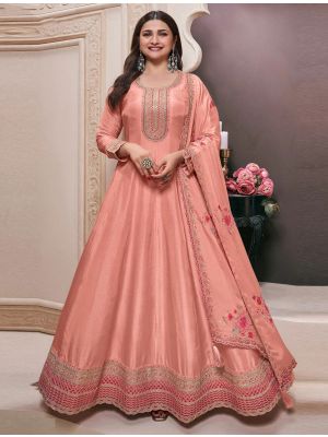 Georgia Peach Art Silk Semi Stitched Anarkali Suit small FABSL22226