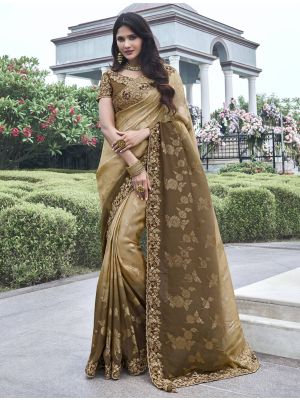 Gradiant Brown Tissue Silk Premium Designer Saree