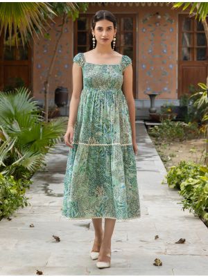 green cotton printed trendy chic frock fabku21192
