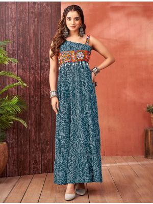 green georgette stylish gown with kutch work fabgo20321