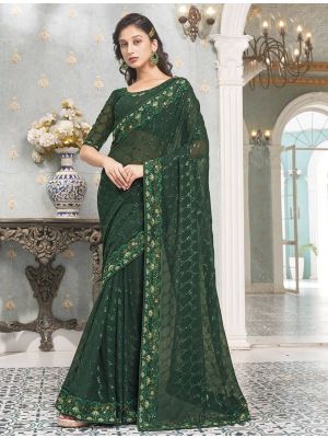 Green Premium Georgette Saree With Sequins Embroidery