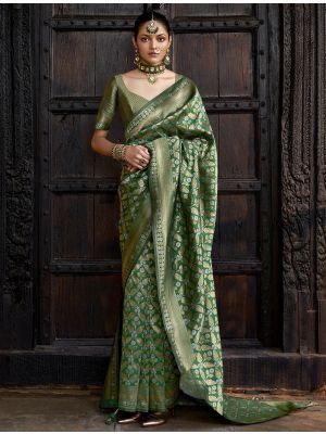 Green Viscose Silk Saree With Brocade Weaving