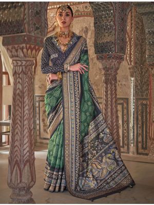 Green Viscose Silk Saree With Weaving And Dew Drop Print