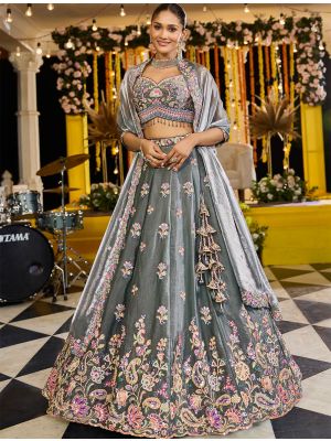 Grey Tissue Embroidered Ready To Wear Lehenga small FABLE20497