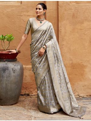 Grey Viscose Silk Saree With Brocade Weaving