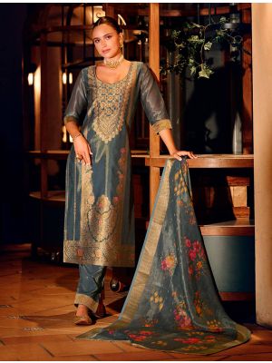 Greyish Blue Shimmer Art Silk Ready To Wear Salwar Kameez FABSL22284