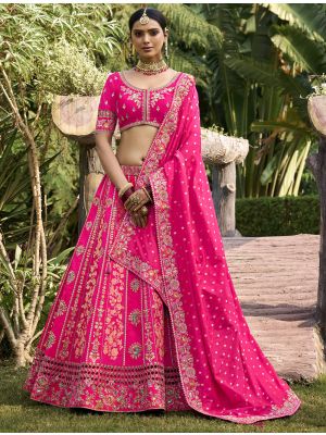 Hot Pink Banarasi Silk Designer Wedding Lehenga small FABLE20372
