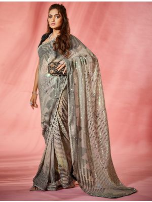Imperial Cream Georgette Party Wear Saree With Sequins