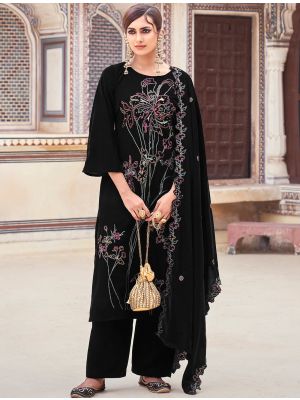 Jet Black Velvet Embroidered Designer Salwar Kameez small FABSL21658