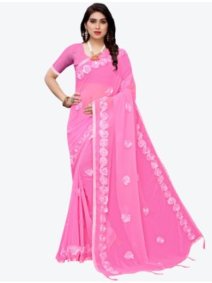 Pink Georgette Designer Saree small FABSA20937