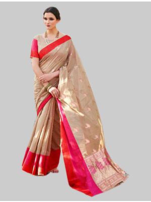 Beige silk Designer Saree small FABSA20070