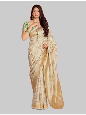 Cream Silk Designer Saree small FABSA20051