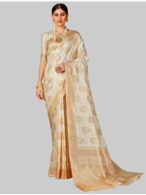 Cream Silk Designer Saree small FABSA20149