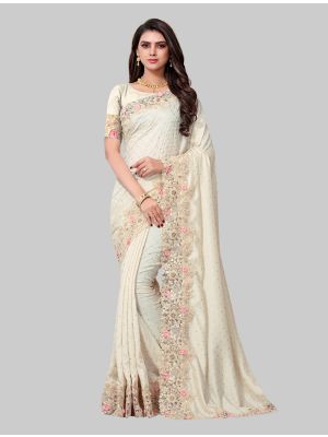 Cream Silk Designer Saree small FABSA20228
