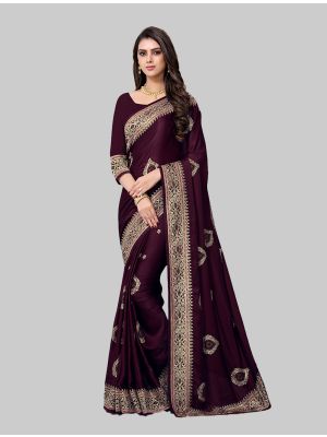 Dark Purple Georgette Satin Designer Saree small FABSA20234