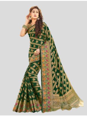 Forest Green Silk Designer Saree small FABSA20263