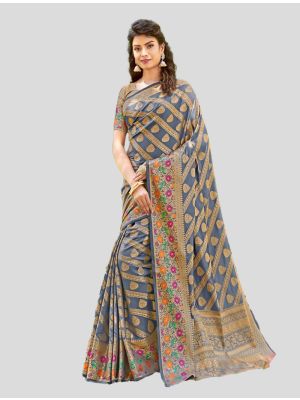 Grey Silk Designer Saree small FABSA20266