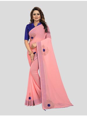 Light Pink Georgette Designer Saree small FABSA20259