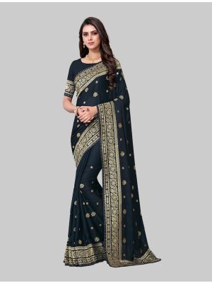 Navy Blue Georgette Satin Designer Saree small FABSA20233