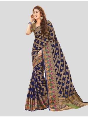 Navy Blue Silk Designer Saree small FABSA20264