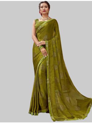 Olive Green Chiffon Designer Saree small FABSA20216