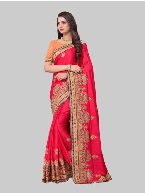 Rani Pink Georgette Satin Designer Saree small FABSA20230