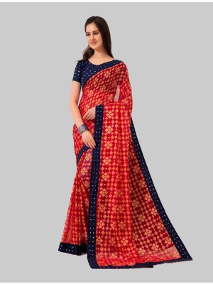 Red Chiffon Designer Saree small FABSA20235