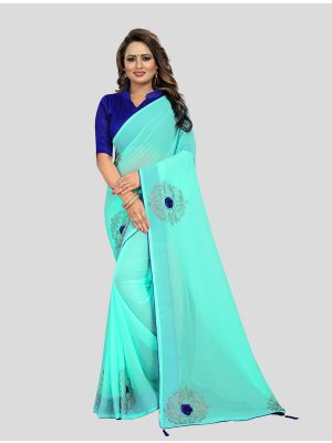 Teal Georgette Designer Saree small FABSA20257