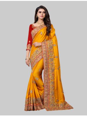 Yellow Georgette Satin Designer Saree small FABSA20231