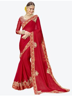 Red Sana Silk Designer Saree small FABSA20763