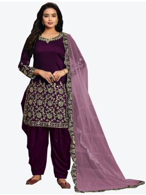 Violet Art Silk Patiala Suit with Dupatta small FABSL20266