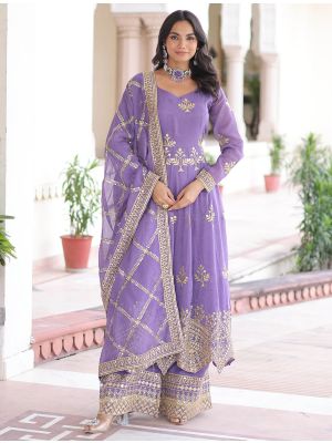 Lavender Silver Crunchy Ready To Wear Palazzo Suit FABSL22340