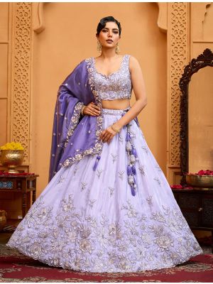 Lavender Tissue Embroidered Designer Lehenga Choli small FABLE20509