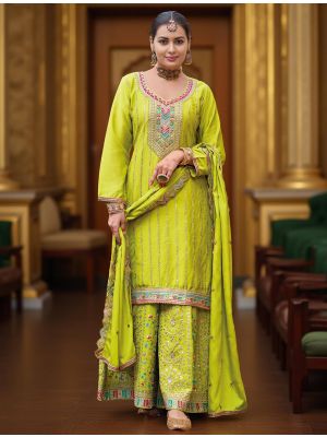 Lemon Green Chinon Ready To Wear Palazzo Suit FABSL22290