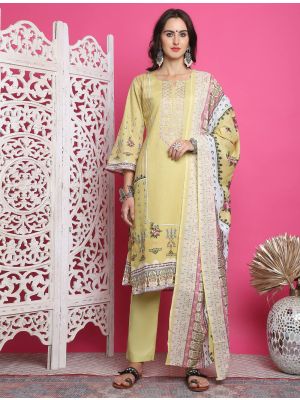 Lemon Yellow Cotton Salwar Kameez With Resham Thread Work small FABSL21914